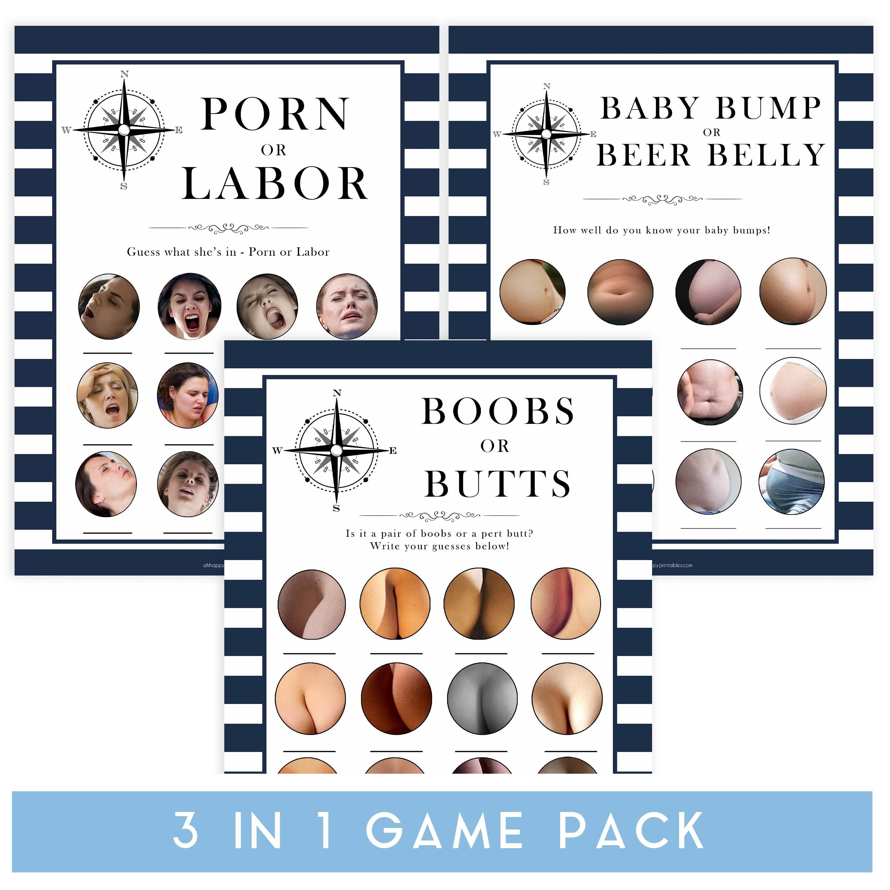 labor or porn, baby bump or beer belly, boobs or butts, Printable baby shower games, nautical baby shower games, nautical baby games, fun baby shower games, top baby shower ideas
