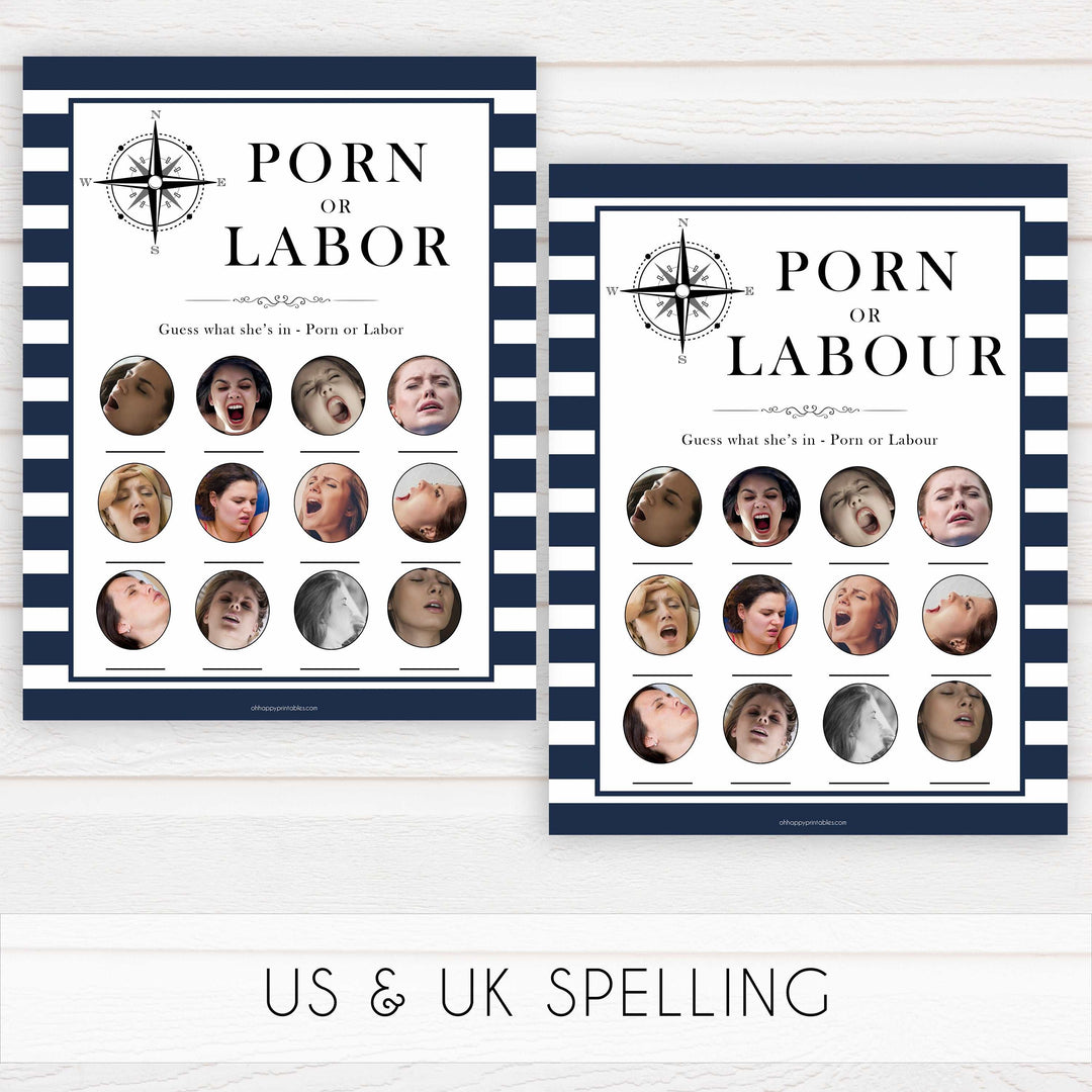 labor or porn, baby bump or beer belly, boobs or butts, Printable baby shower games, nautical baby shower games, nautical baby games, fun baby shower games, top baby shower ideas