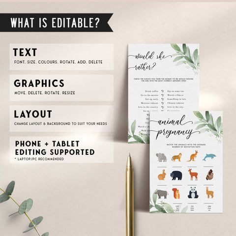 60 EDITABLE Baby Games - Botanical