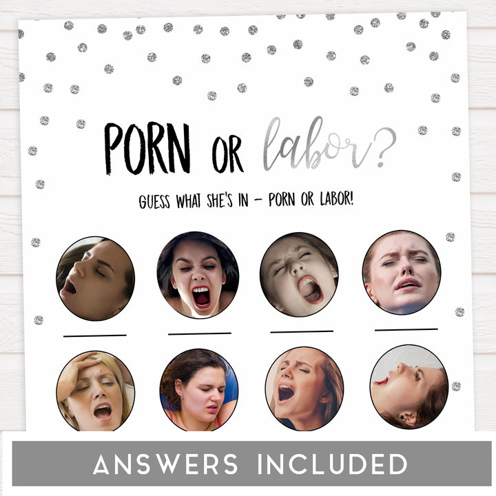 labor or porn, porn or baby games, Printable baby shower games, baby silver glitter fun baby games, baby shower games, fun baby shower ideas, top baby shower ideas, silver glitter shower baby shower, friends baby shower ideas