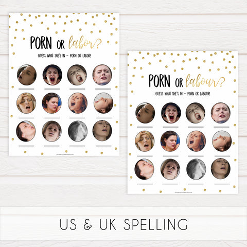 gold glitter baby games, printable baby games, labor or porn game, baby bump or beer belly game, boobs or butts game, top baby games, fun baby shower games