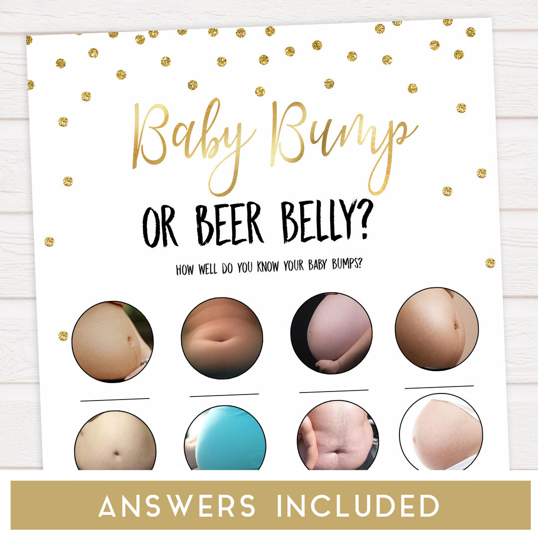 gold glitter baby games, printable baby games, labor or porn game, baby bump or beer belly game, boobs or butts game, top baby games, fun baby shower games