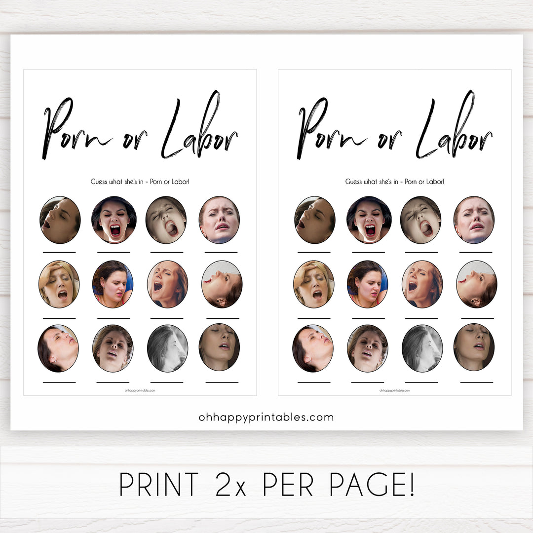 labor or porn, baby bump, boobs or butts game, printable baby shower games, gender neutral baby shower ideas, fun baby game ideas