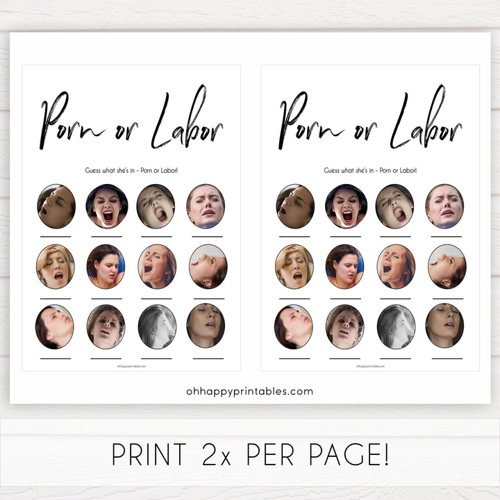 labor or porn, baby bump, boobs or butts game, printable baby shower games, gender neutral baby shower ideas, fun baby game ideas