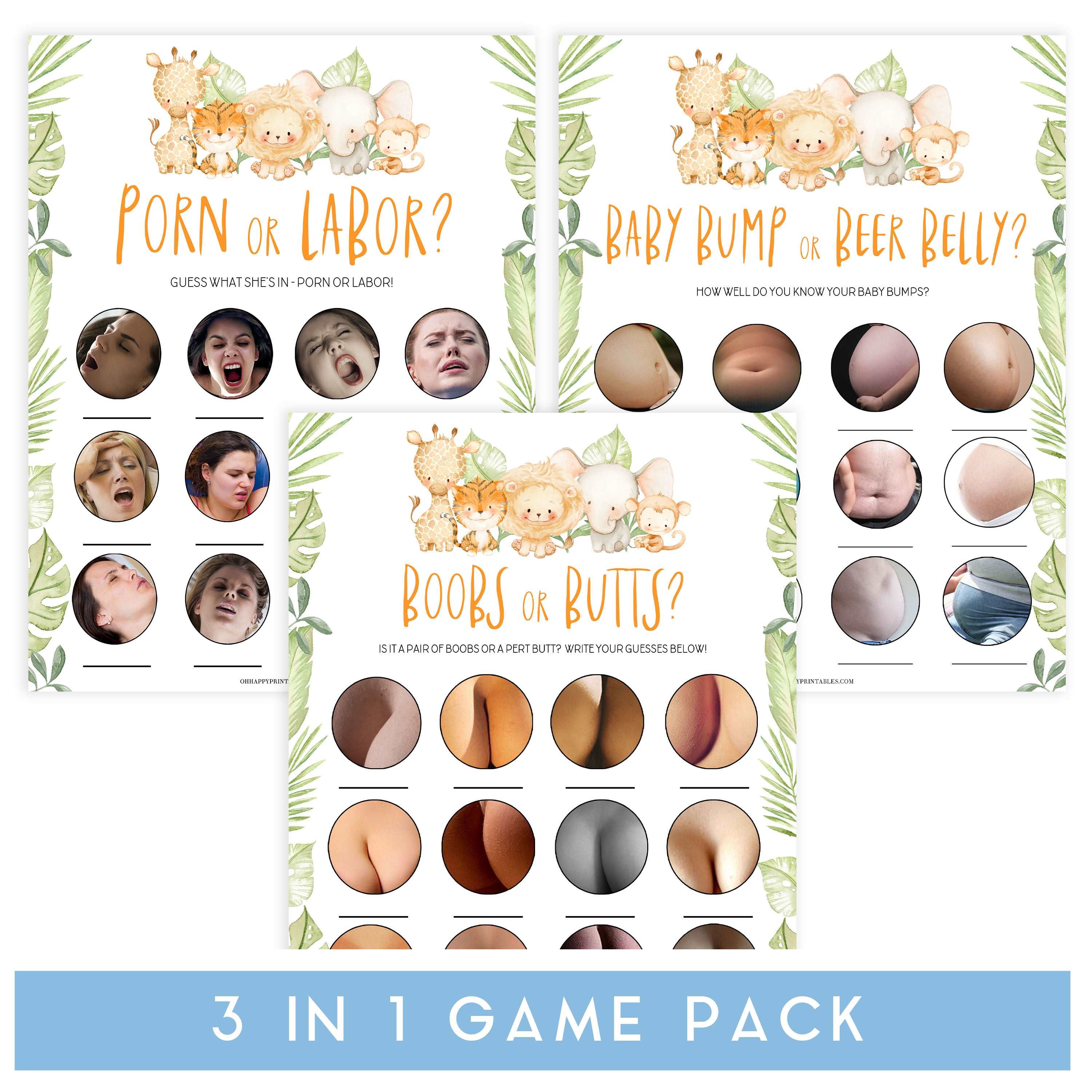 porn or labor, baby bump beer belly, boobs or butts games, Printable baby shower games, safari animals baby games, baby shower games, fun baby shower ideas, top baby shower ideas, safari animals baby shower, baby shower games, fun baby shower ideas
