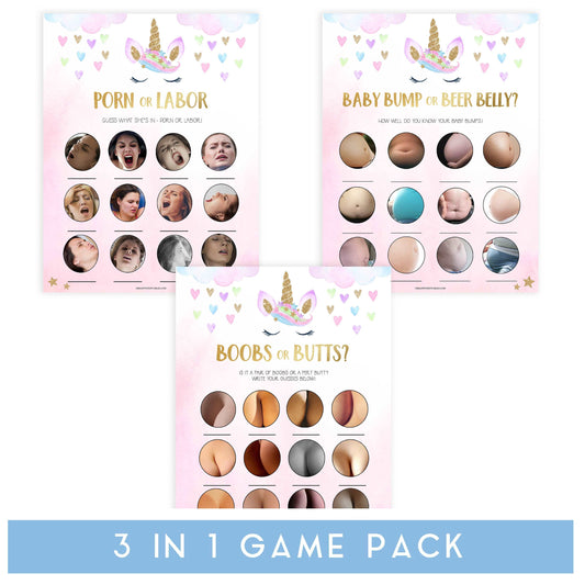 porn or labor, baby bump game, boobs or butts game, Printable baby shower games, unicorn baby games, baby shower games, fun baby shower ideas, top baby shower ideas, unicorn baby shower, baby shower games, fun unicorn baby shower ideas