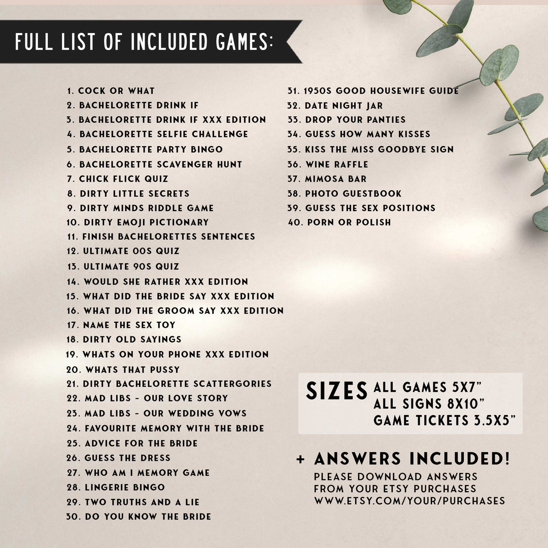 Fully editable and printable 40 bachelorette bride or die games with a gothic design. Perfect for a Bride or Die bachelorette themed party
