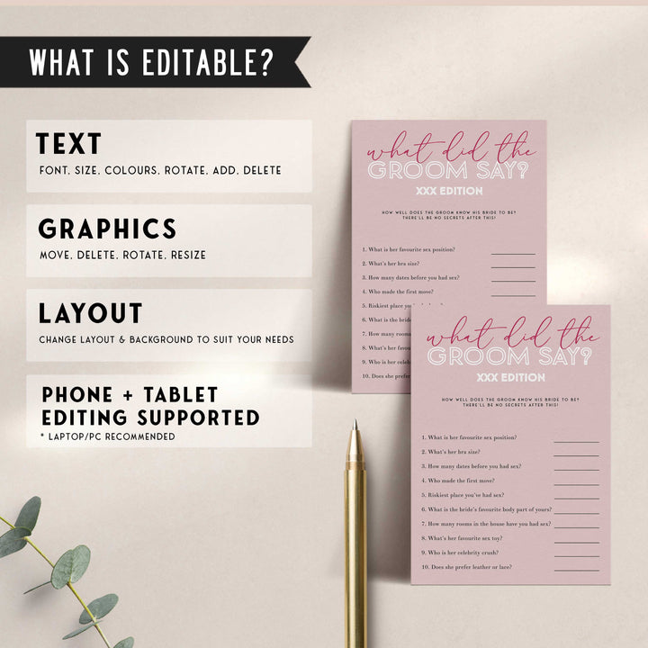 40 editable bachelorette party games in pixi pink. Fully editable, these bachelorette games are a perfect edition to that amazing day