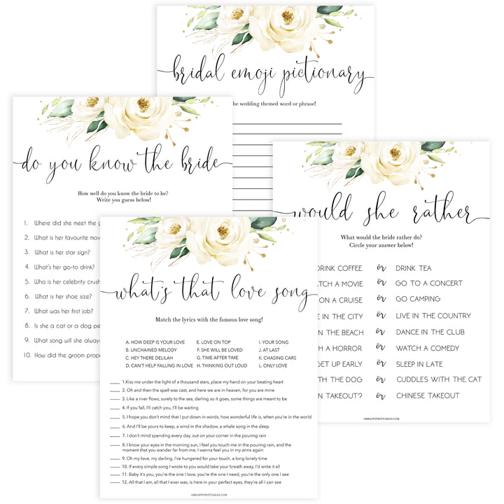 4 bridal shower games, Printable bridal shower games, floral bridal shower, floral bridal shower games, fun bridal shower games, bridal shower game ideas, floral bridal shower