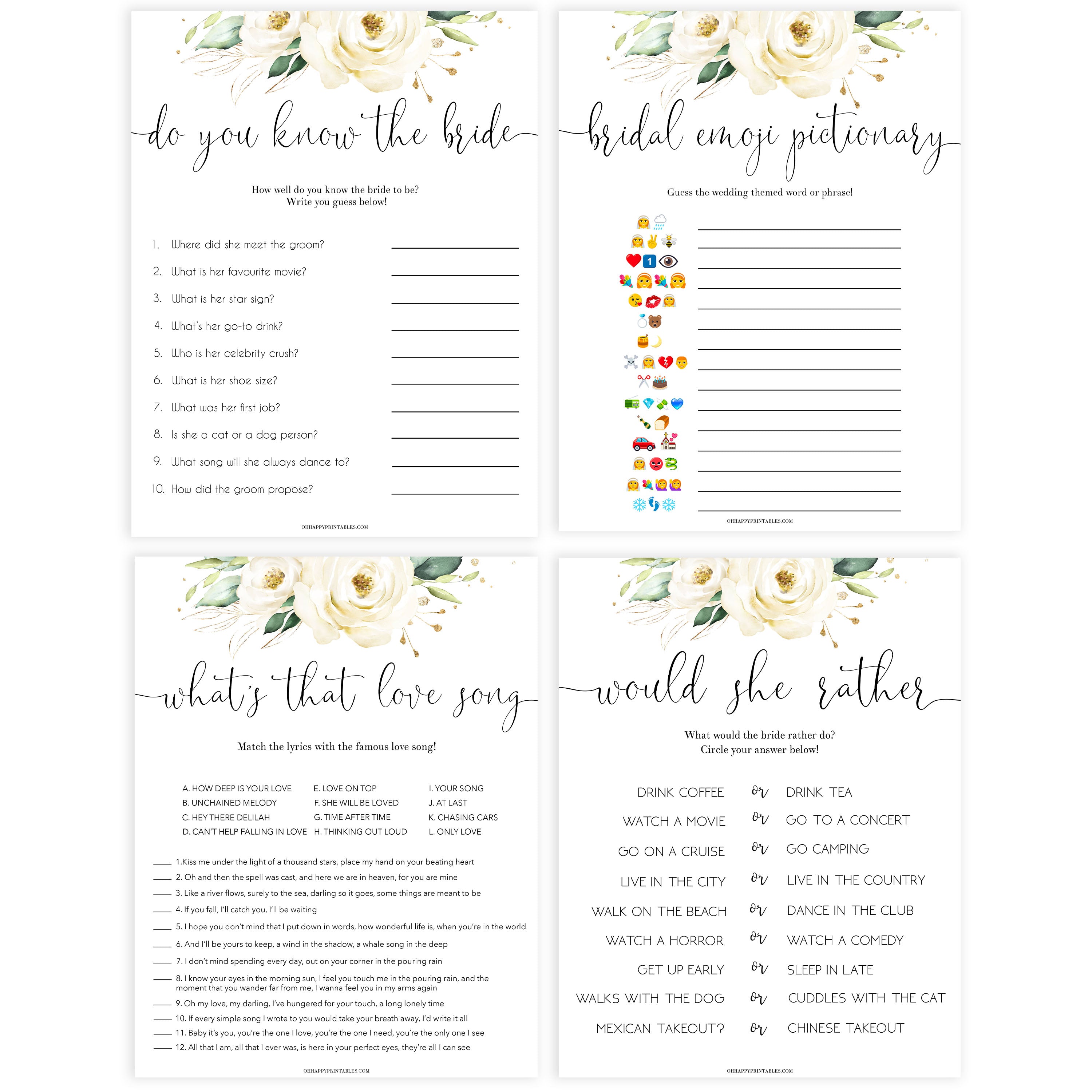 4 bridal shower games, Printable bridal shower games, floral bridal shower, floral bridal shower games, fun bridal shower games, bridal shower game ideas, floral bridal shower