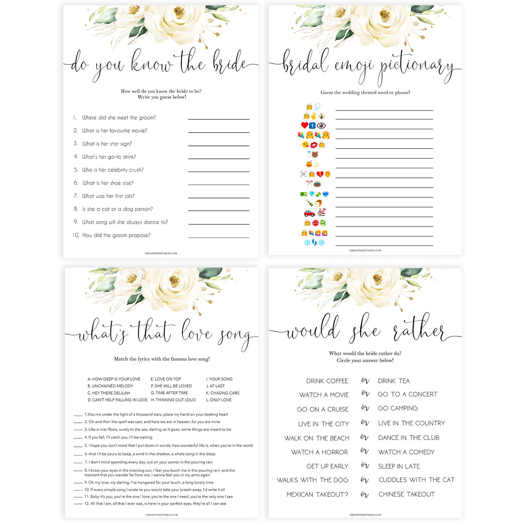 4 bridal shower games, Printable bridal shower games, floral bridal shower, floral bridal shower games, fun bridal shower games, bridal shower game ideas, floral bridal shower