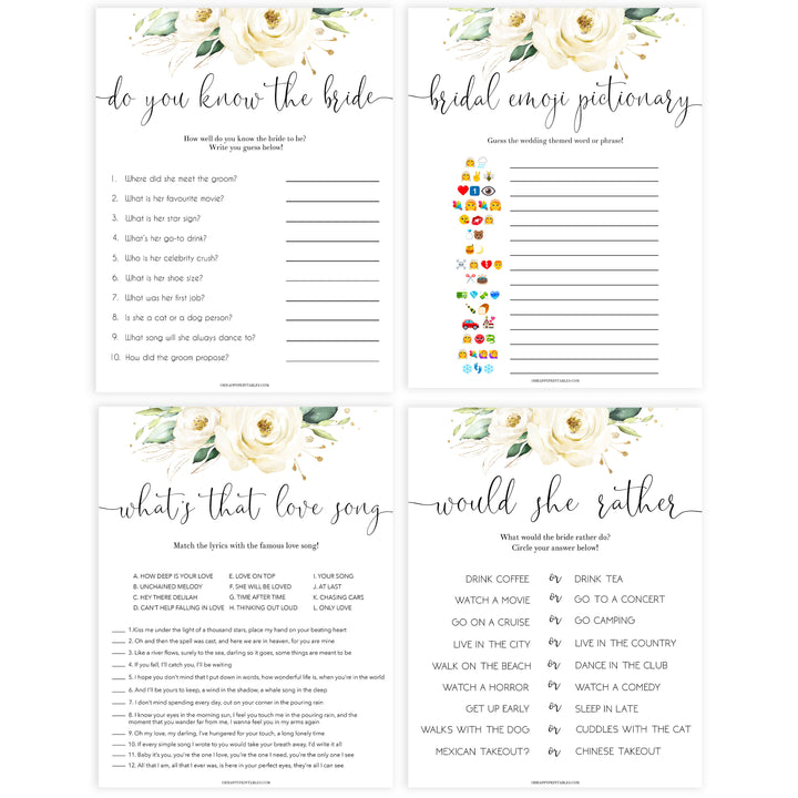 4 bridal shower games, Printable bridal shower games, floral bridal shower, floral bridal shower games, fun bridal shower games, bridal shower game ideas, floral bridal shower