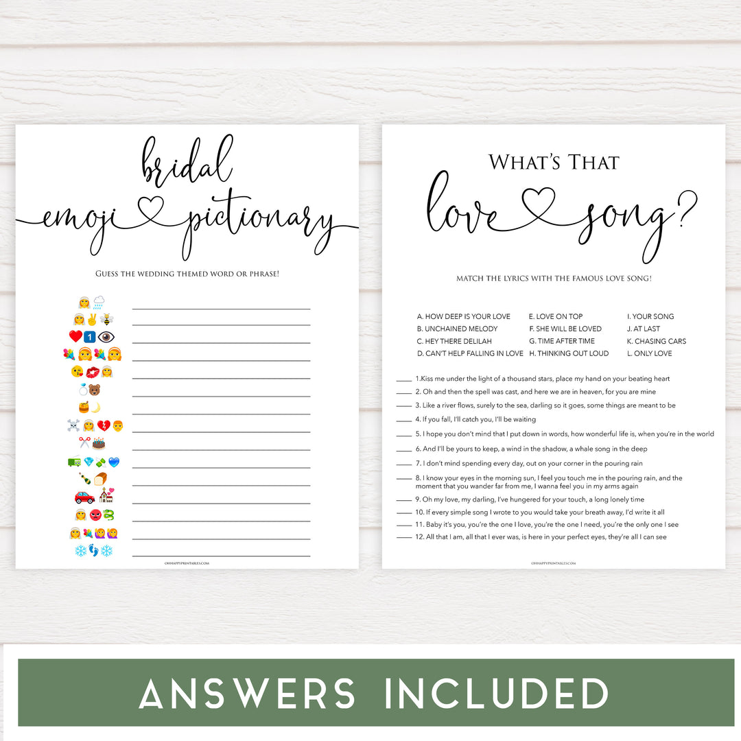 4 bridal shower games bundle, printable bridal shower games, bridal shower emoji, would she rather, fun bridal shower games