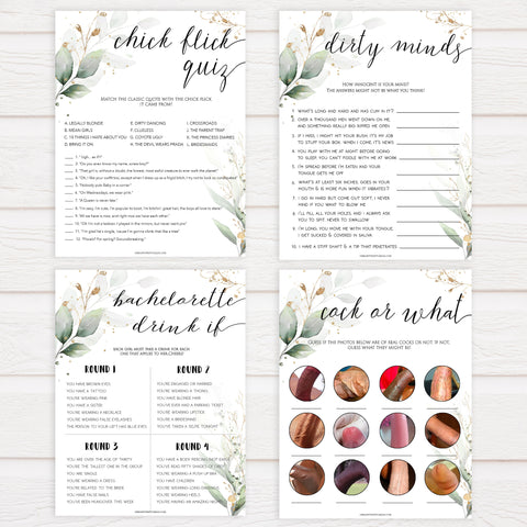4 bachelorette games, naught bachelorette games, cock or what, drink if, dirty minds game, bachelorette games, gold leaf bridal shower games