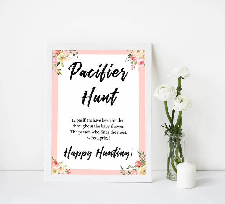 pacifier hunt game, pacifier hunt, Printable baby shower games, floral fun baby games, baby shower games, fun baby shower ideas, top baby shower ideas, floral baby shower, blue baby shower ideas