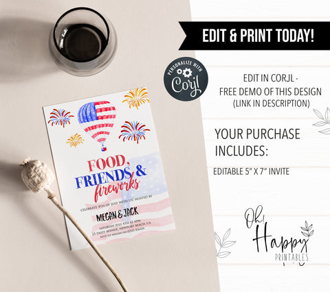 editable 4th july invitations, editable independence day invitation, independence day party ideas