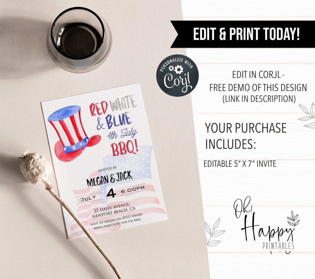editable 4th july invitations, editable independence day invitation, independence day party ideas