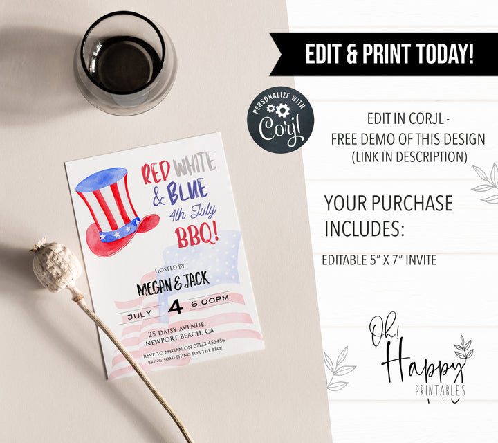 editable 4th july invitations, editable independence day invitation, independence day party ideas