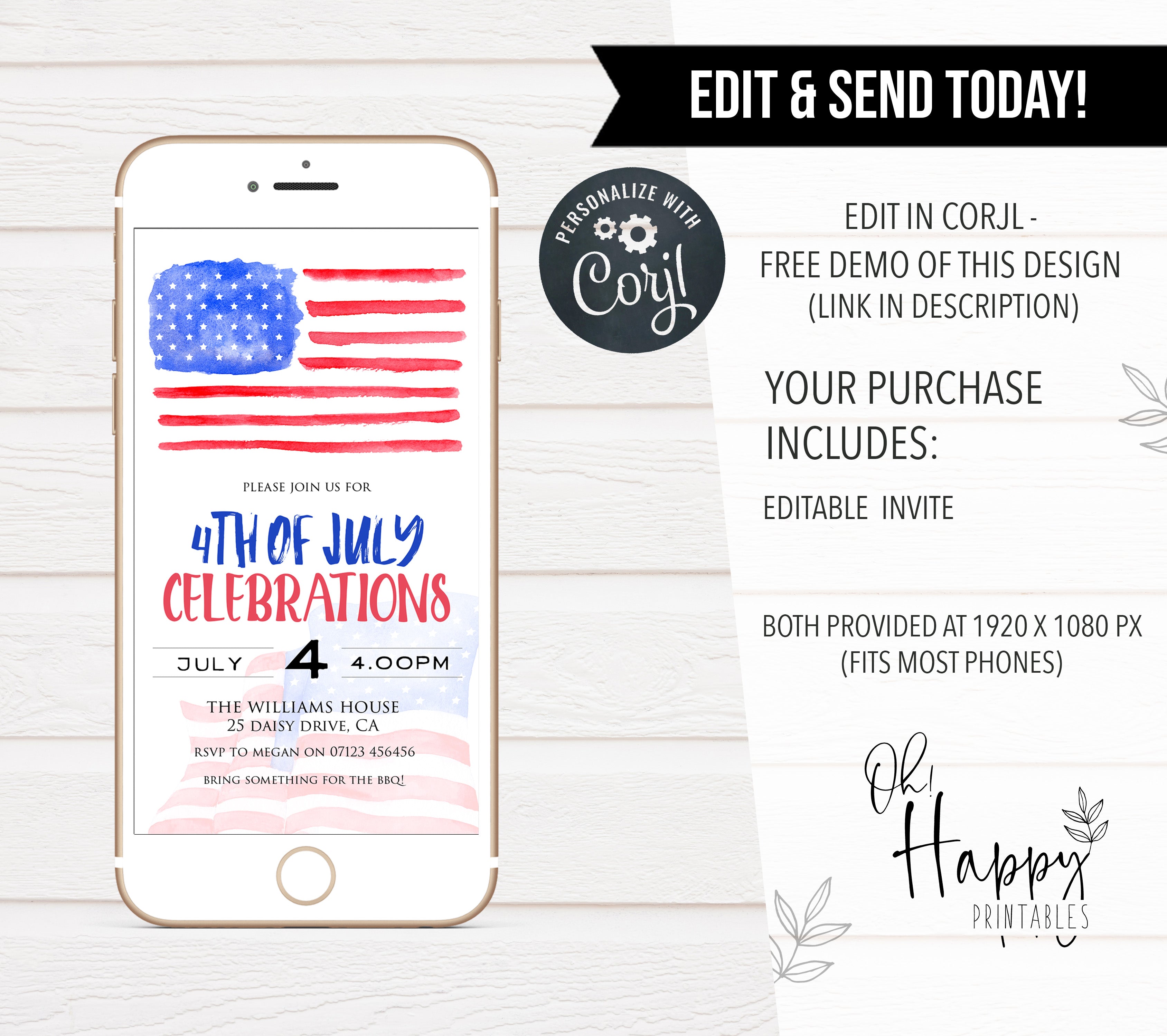 editable 4th july invitations, editable independence day invitation, independence day party ideas, mobile invitations