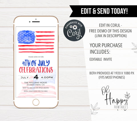 editable 4th july invitations, editable independence day invitation, independence day party ideas, mobile invitations