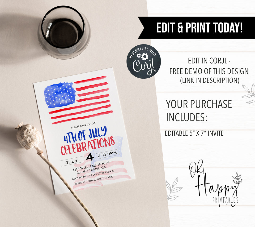  editable 4th july invitations, editable independence day invitation, independence day party ideas