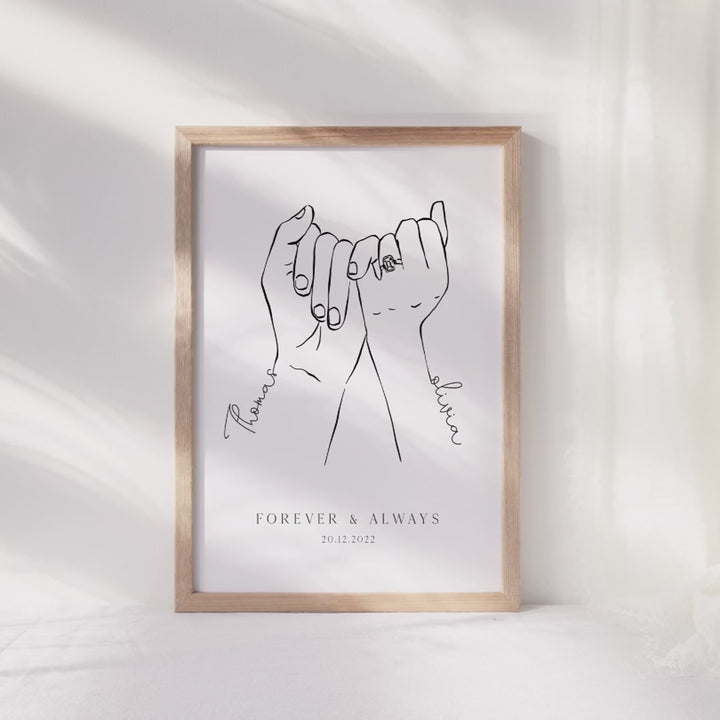 couples engagement hands, engagement gifts, couple holding hands in line art style, personalised engagement gifts