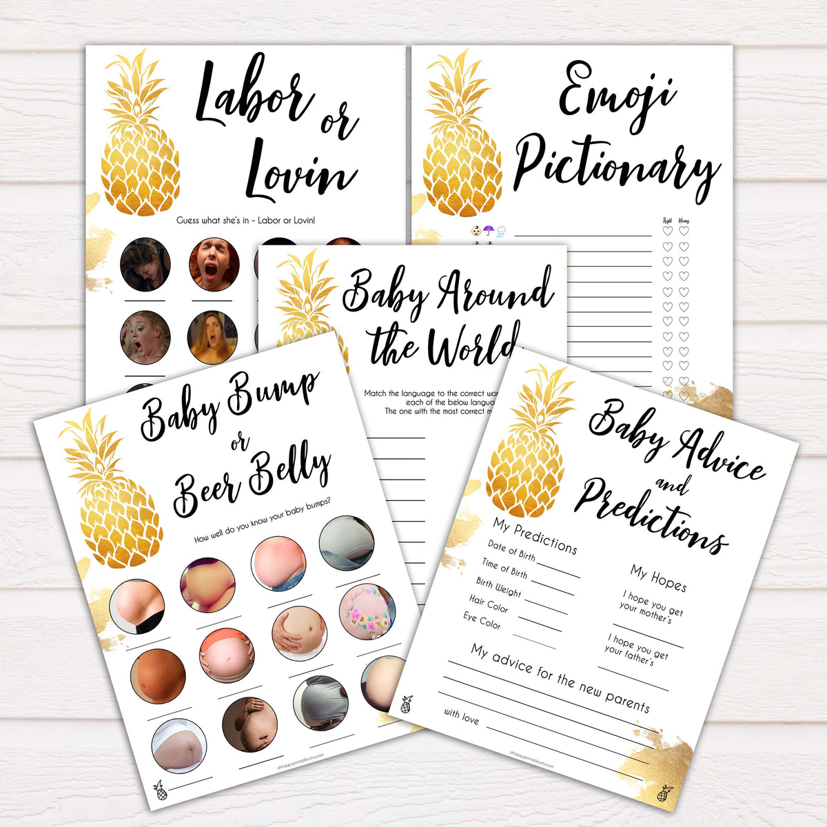 pineapple baby shower games, tropical baby shower games bundle, luau baby shower theme, baby shower games bundle