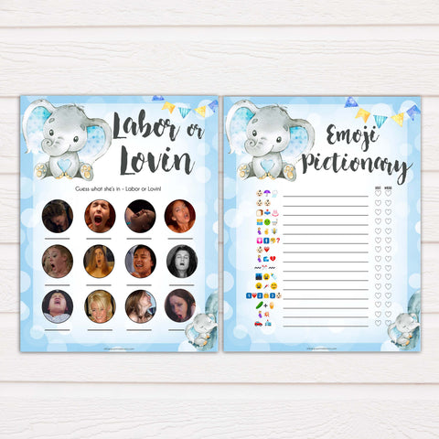 blue elephant baby shower games, baby shower games, baby games, baby shower ideas, its a boy baby games