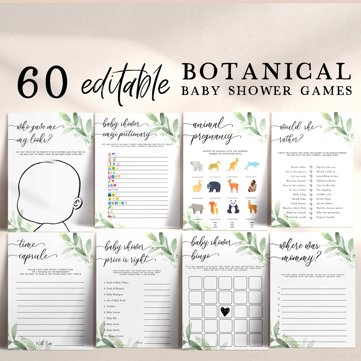 60 EDITABLE Baby Games - Botanical
