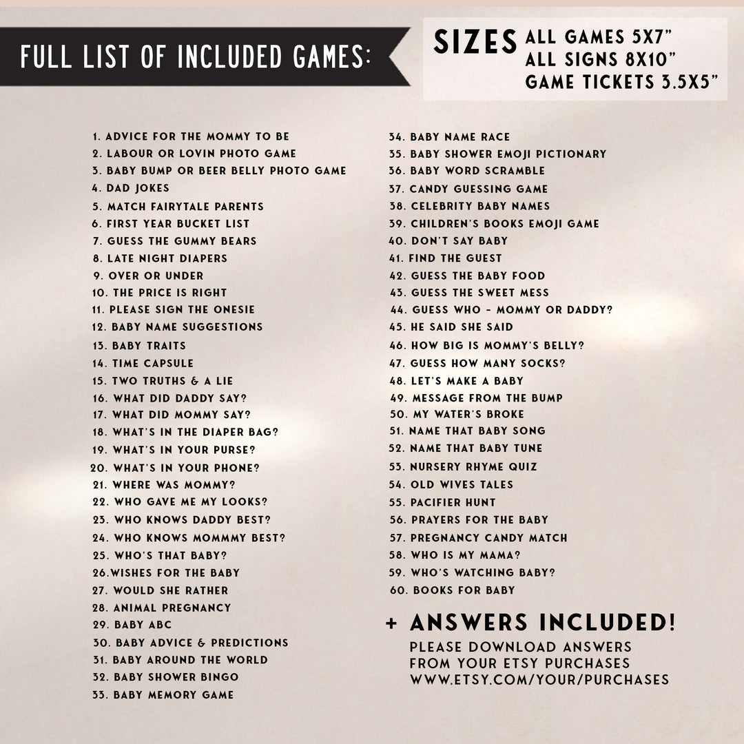 60 editable baby shower games, floral baby shower games, editable baby games, printable baby shower games, summer baby shower games