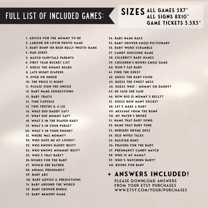 60 editable baby shower games, floral baby shower games, editable baby games, printable baby shower games, summer baby shower games