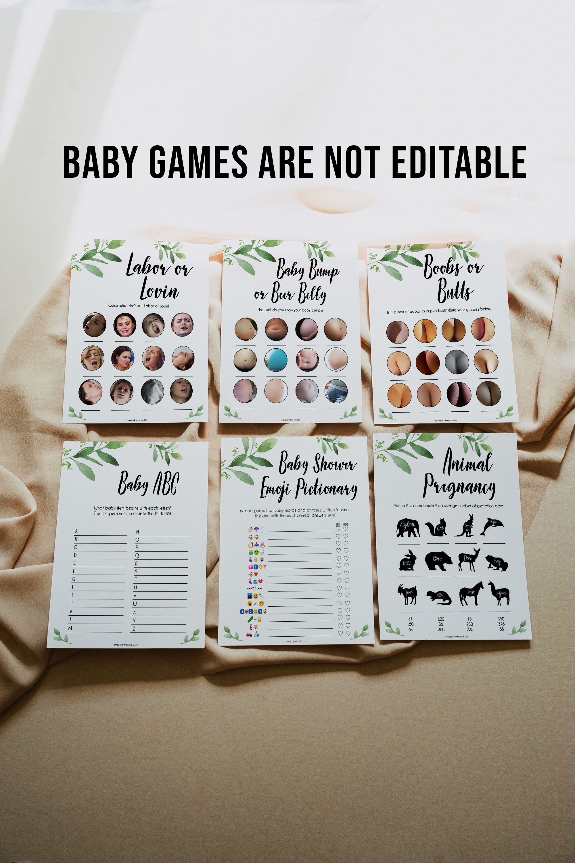 botanical baby shower theme, printable baby shower games, editable baby shower invitations, mega baby shower bundle, fun baby shower games