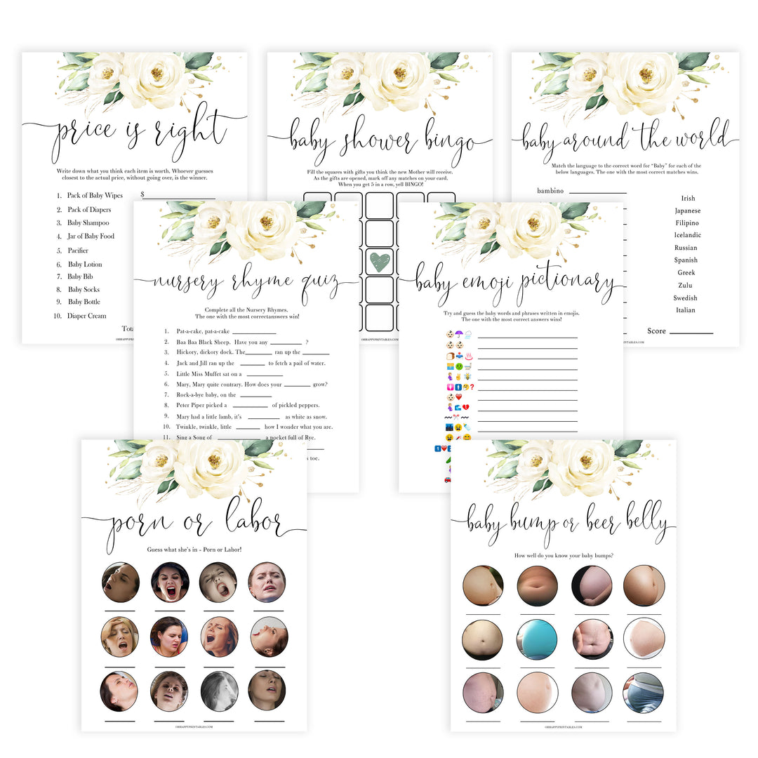 7 baby games bundle, baby shower games pack, Printable baby shower games, shite floral baby games, baby shower games, fun baby shower ideas, top baby shower ideas, floral baby shower, baby shower games, fun floral baby shower ideas