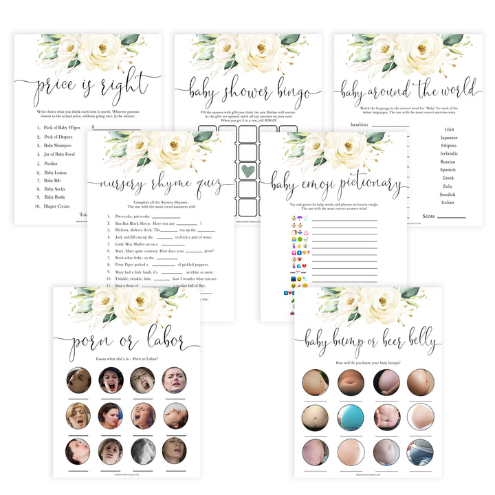 7 baby games bundle, baby shower games pack, Printable baby shower games, shite floral baby games, baby shower games, fun baby shower ideas, top baby shower ideas, floral baby shower, baby shower games, fun floral baby shower ideas