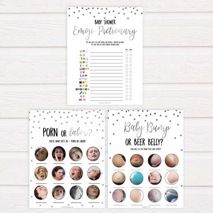 7 baby shower games, baby games bundle, Printable baby shower games, baby silver glitter fun baby games, baby shower games, fun baby shower ideas, top baby shower ideas, silver glitter shower baby shower, friends baby shower ideas