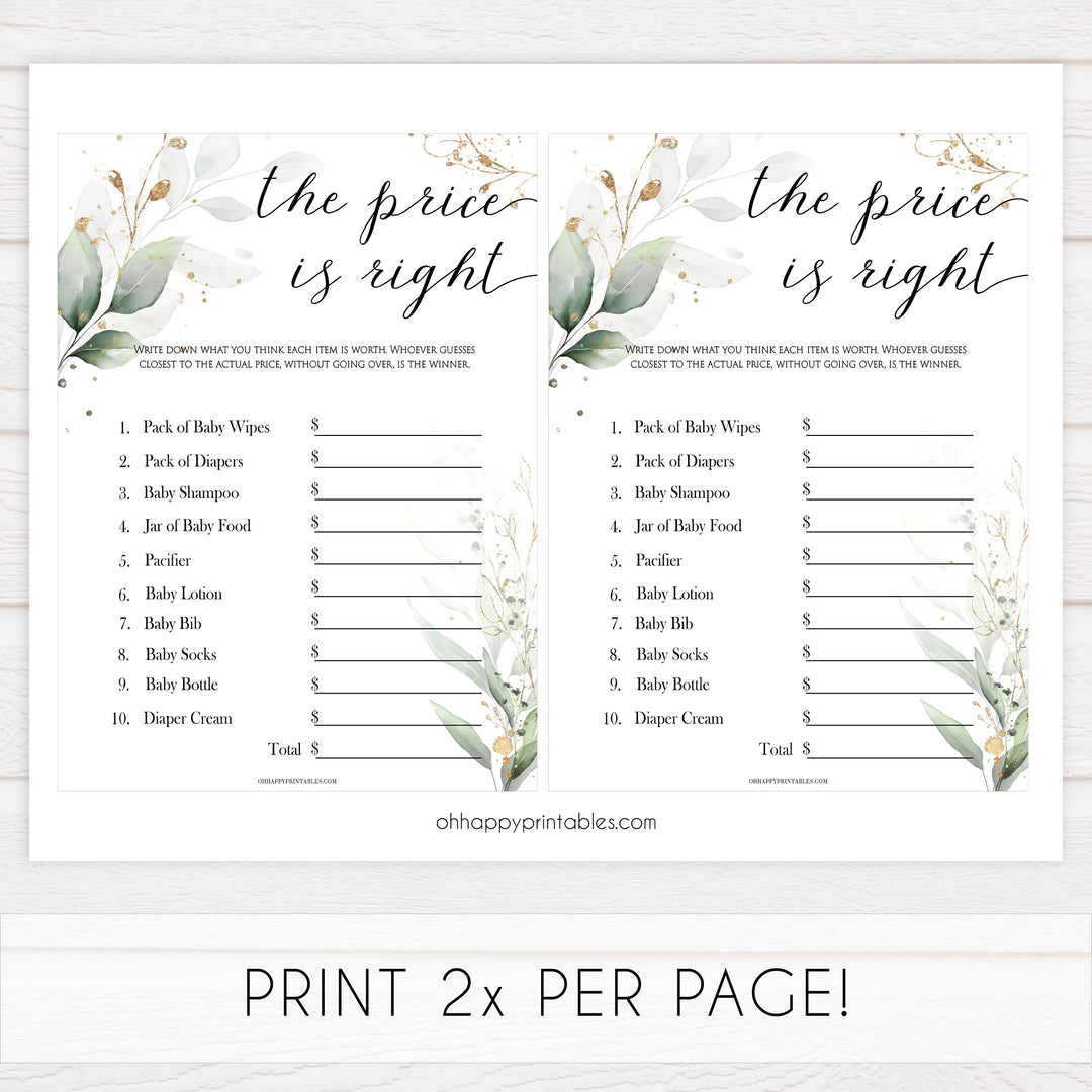 Gold green leaf baby games, 7 baby games bundle, labor or porn, animal pregnancy, printable baby games, fun baby games, top baby games to play, gold leaf baby shower, greenery baby shower ideas