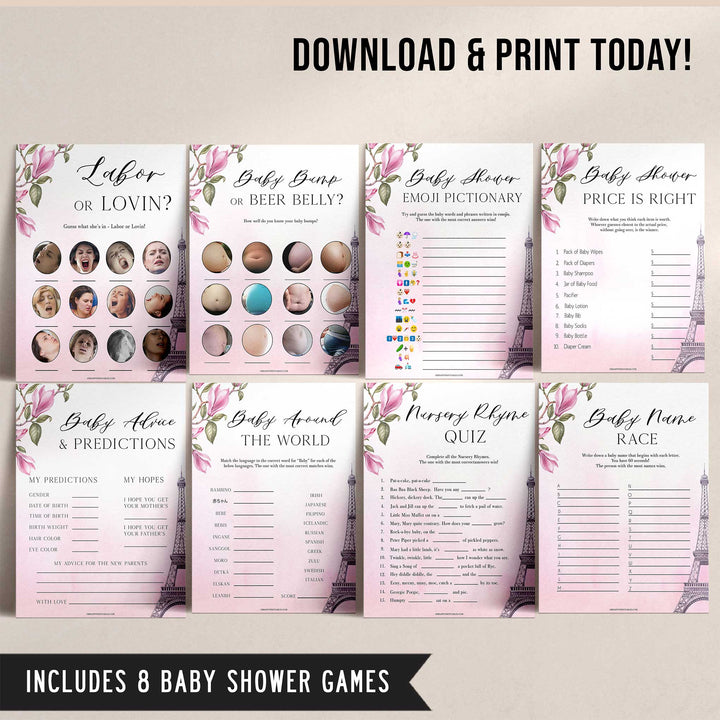 Parisian baby shower games, printable baby shower games, Paris baby shower games, fun baby shower games