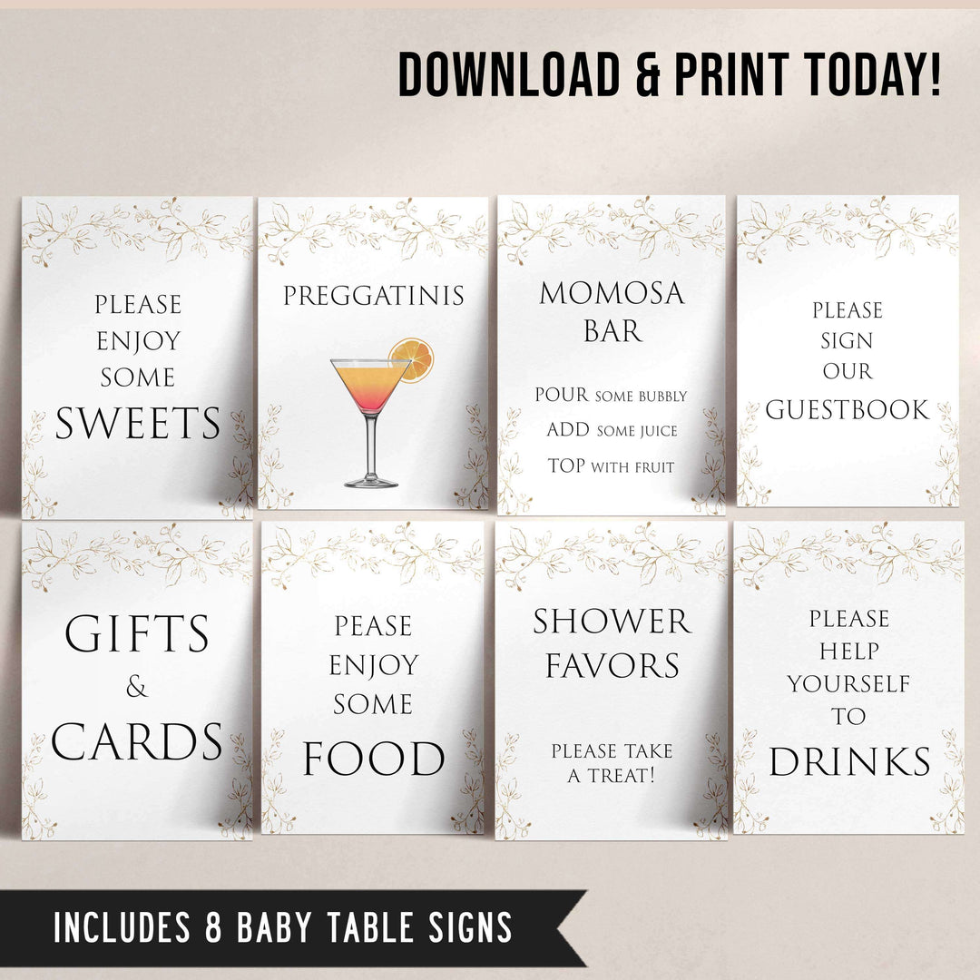 Gold leaf baby decor, printable baby table signs, printable baby decor, baby gold leaf table signs, fun baby signs, baby gold leaf fun baby table signs