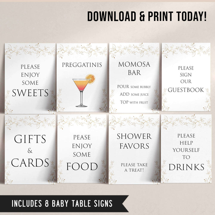 Gold leaf baby decor, printable baby table signs, printable baby decor, baby gold leaf table signs, fun baby signs, baby gold leaf fun baby table signs