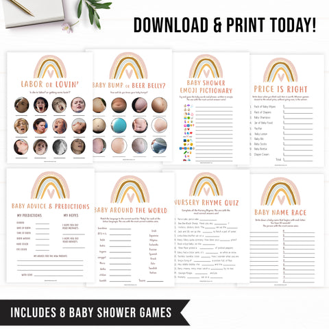 8 baby shower games, Printable baby shower games, boho rainbow baby games, baby shower games, fun baby shower ideas, top baby shower ideas, boho rainbow baby shower, baby shower games, fun boho rainbow baby shower ideas