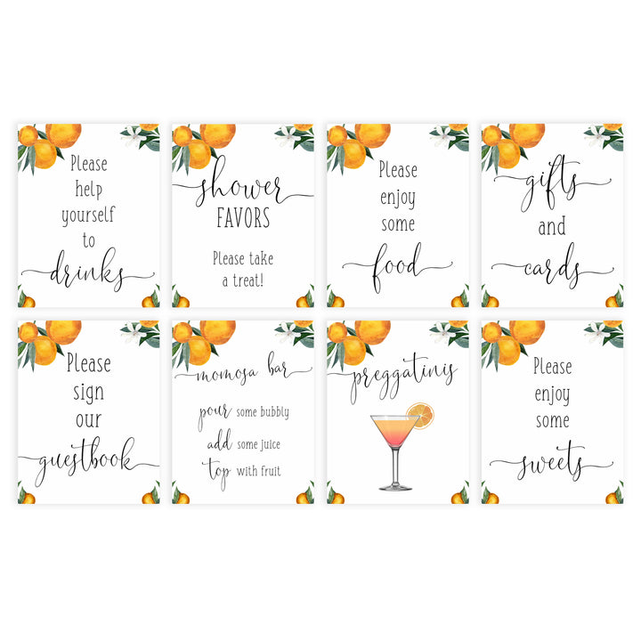 8 baby shower table signs, Little cutie baby decor, printable baby table signs, printable baby decor, baby little cutie table signs, fun baby signs, baby little cutie fun baby table signs, citrus baby shower signs,