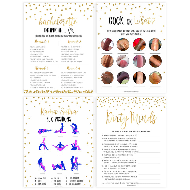 8 bachelorette party games, naught bridal shower games, adult bridal games, cock or what game, hen party games, fun bridal shower games