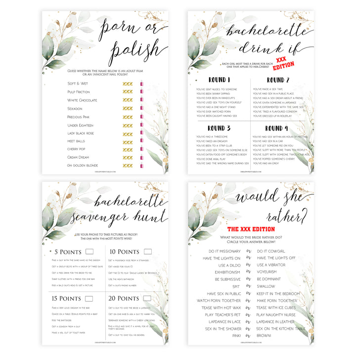 8 bachelorette party games, Gold leaf bachelorette games, naught bridal shower games, adult bridal games, cock or what game, hen party games, fun bridal shower games
