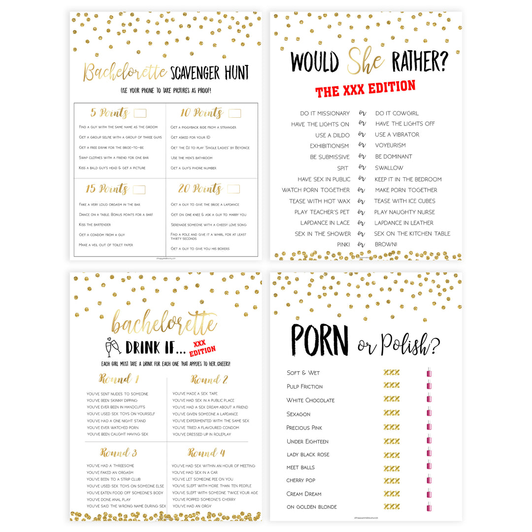 8 bachelorette party games, naught bridal shower games, adult bridal games, cock or what game, hen party games, fun bridal shower games