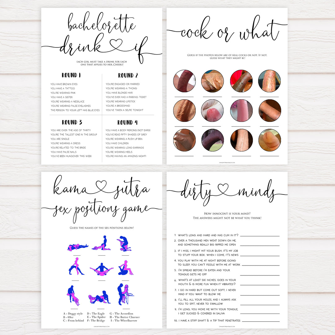 8 bachelorette party games, naught bridal shower games, adult bridal games, cock or what game, hen party games, fun bridal shower games