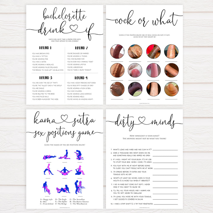 8 bachelorette party games, naught bridal shower games, adult bridal games, cock or what game, hen party games, fun bridal shower games