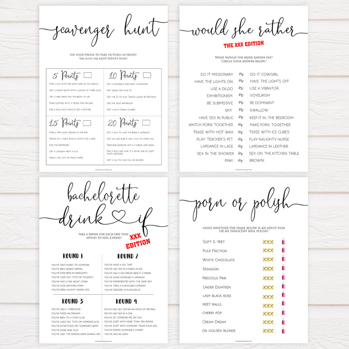 8 bachelorette party games, naught bridal shower games, adult bridal games, cock or what game, hen party games, fun bridal shower games