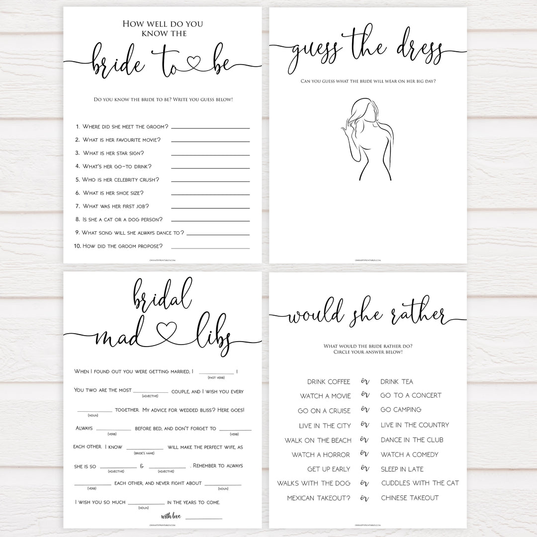 8 Bridal Shower Games Bundle - Minimalist