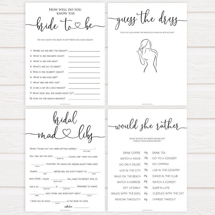 8 Bridal Shower Games Bundle - Minimalist