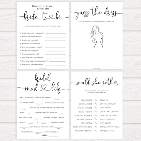 8 Bridal Shower Games Bundle - Minimalist